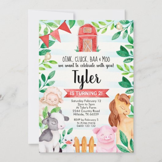 ファーム誕生日招待状ボーイファーム招待状 招待状 (正面)