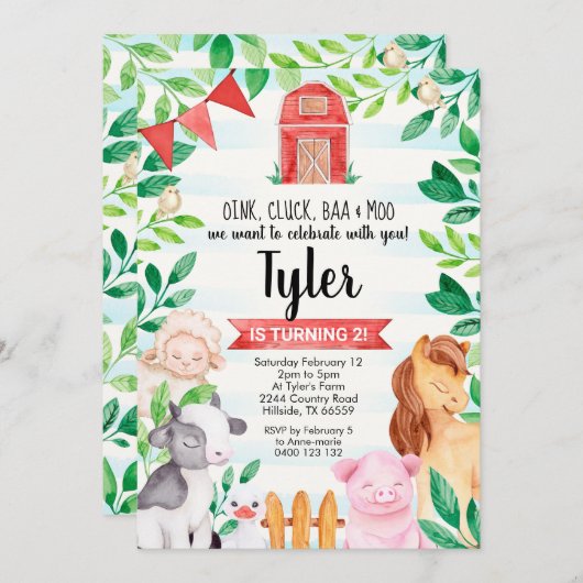 ファーム誕生日招待状ボーイファーム招待状 招待状 (正面/裏面)