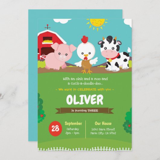 ファーム誕生日招待状牧場パーティー 招待状 (正面/裏面)