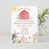 ファーム誕生日招待状男の子または女の子の赤チェック 招待状 (スタンド正面)