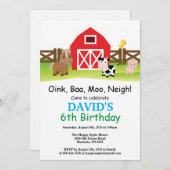 ファーム誕生日招待状納屋周囲の庭パーティー 招待状 (正面/裏面)