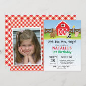 ファーム誕生日招待状納屋周囲の庭パーティー 招待状 (正面/裏面)