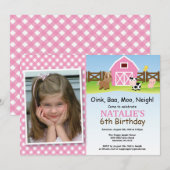 ファーム誕生日招待状納屋周囲の庭パーティー 招待状 (正面/裏面)