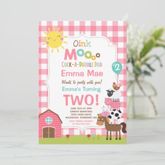 ファーム誕生日招待状納屋周囲の庭誕生日パーティー 招待状 (スタンド正面)