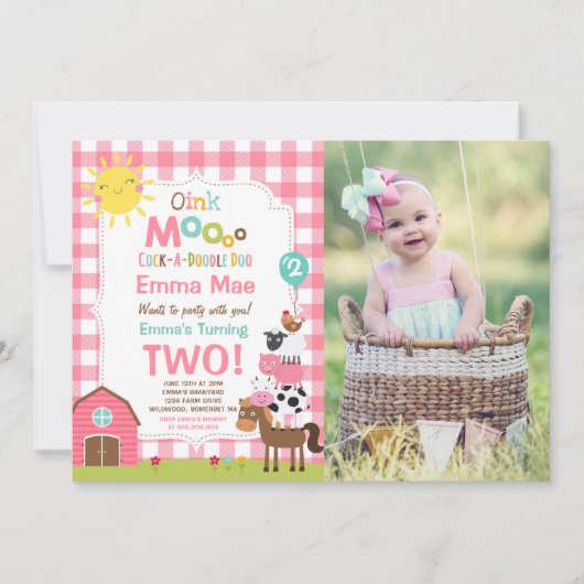 ファーム誕生日招待状納屋周囲の庭誕生日パーティー 招待状 (正面)