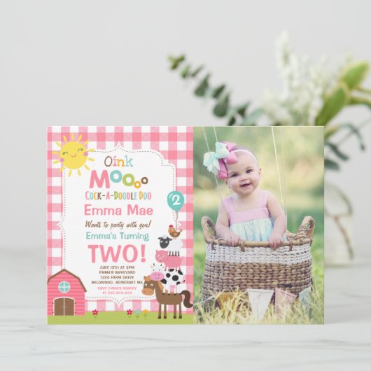 ファーム誕生日招待状納屋周囲の庭誕生日パーティー 招待状 (スタンド正面)