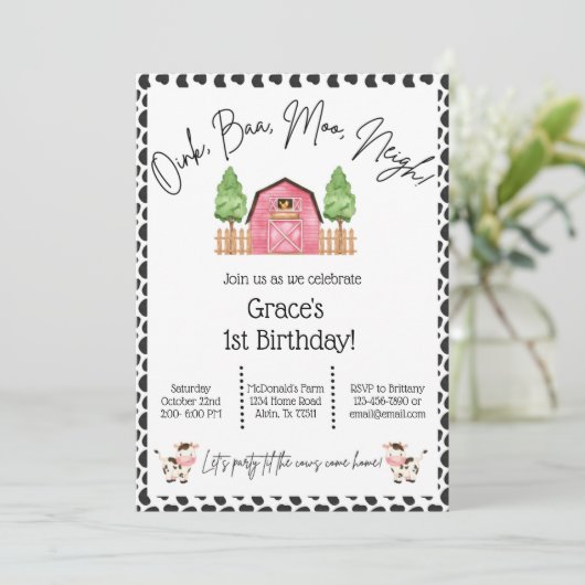 ファーム誕生日招待状 – カウプリント 招待状 (スタンド正面)