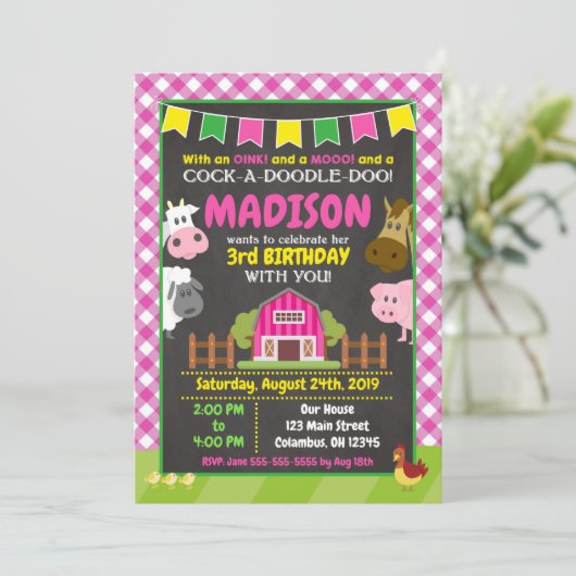 ファーム誕生日招待状/ガール納屋周囲の庭パーティー 招待状 (スタンド正面)