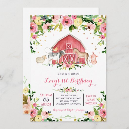 ファーム誕生日招待状，ファーム誕生日の招待 招待状 (正面/裏面)