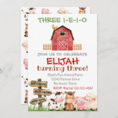 ファーム誕生日招待状、少年のI-E-I-O 招待状 (正面/裏面)