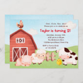 ファーム誕生日招待状 – 水彩 – 納屋周囲の庭 招待状 (正面/裏面)