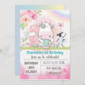 ファーム誕生日招待状、牛の招待、牛の招待 招待状 (正面/裏面)