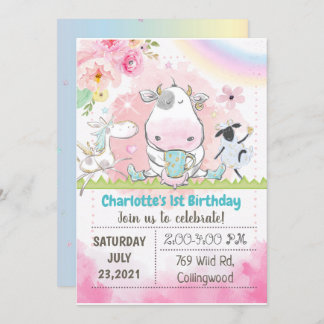 ファーム誕生日招待状、牛の招待、牛の招待 招待状