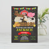 ファーム誕生日招待状/納屋周囲の庭パーティー 招待状 (スタンド正面)