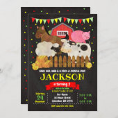 ファーム誕生日招待状/納屋周囲の庭パーティー 招待状 (正面/裏面)
