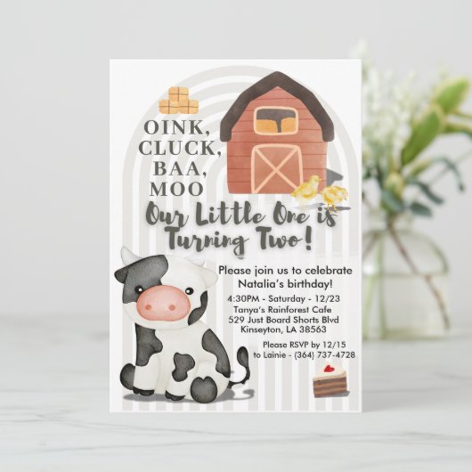 ファーム誕生日招待状 | 納屋周囲の庭動物パーティー1 招待状 (スタンド正面)