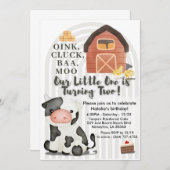 ファーム誕生日招待状 | 納屋周囲の庭動物パーティー1 招待状 (正面/裏面)