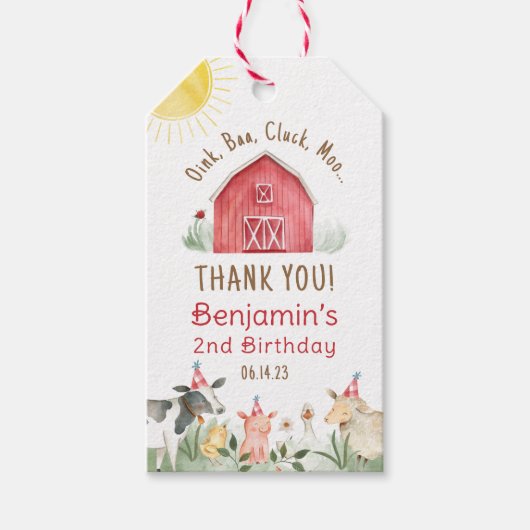 ファーム誕生日男の子または女の子の赤チェックお願いギフトラベル ギフトタグ (正面)