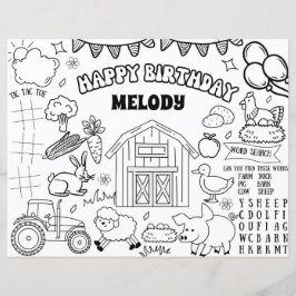 ファーム誕生日着色ページ動物パーティーランチョンマット