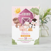 ファーム誕生日第1招待状ピンクガールズワンアニマル 招待状 (スタンド正面)