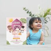 ファーム誕生日第1招待状ピンクガールズワンフォト 招待状 (スタンド正面)