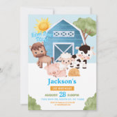 ファーム誕生日第1招待状ブルーボーイズワンアニマル 招待状 (正面)