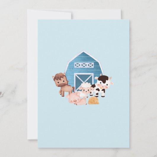 ファーム誕生日第1招待状ブルーボーイズワンアニマル 招待状 (裏面)