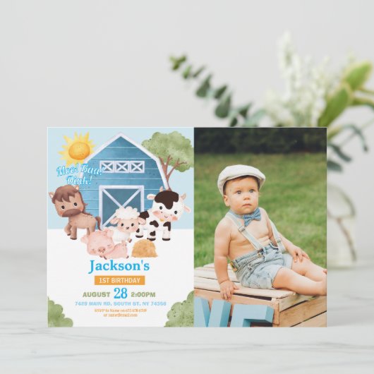 ファーム誕生日第1招待状ブルーボーイズ1枚 招待状 (スタンド正面)