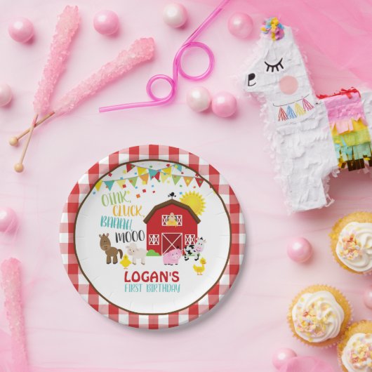ファーム誕生日紙プレート-ホワイト ペーパープレート (パーティー)