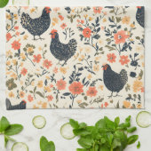 ファーム鶏、鶏\花コテージ キッチンタオル (折り畳み)