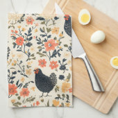 ファーム鶏、鶏\花コテージ キッチンタオル (四つ折り)