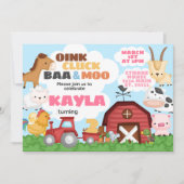 ファーム·バースデー·パーティーの招待ピンク·ガール 招待状 (正面)