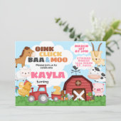 ファーム·バースデー·パーティーの招待ピンク·ガール 招待状 (スタンド正面)