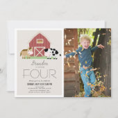 ファーム バーンヤード ベージュ フォト 誕生日 招待状 (正面)