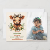 ファーム ホーリーコー ハイランド 1歳の誕生日 写真 招待状 (正面)