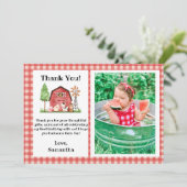 ファーム/納屋周囲の庭誕生日サンキューカード(写真あり) 招待状 (スタンド正面)