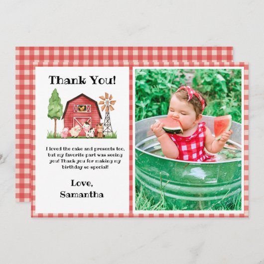 ファーム/納屋周囲の庭誕生日サンキューカード(写真付き) サンキューカード (正面/裏面)