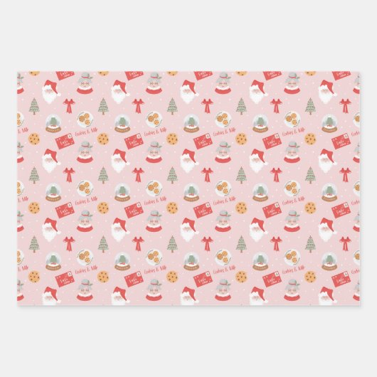 ファーラサンタクロース&ミセスクロースクリスマスパターン ラッピングペーパーシート (正面)