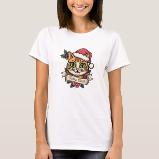 ファーリークラウス: ビンテージ クリスマス キャット Tシャツ