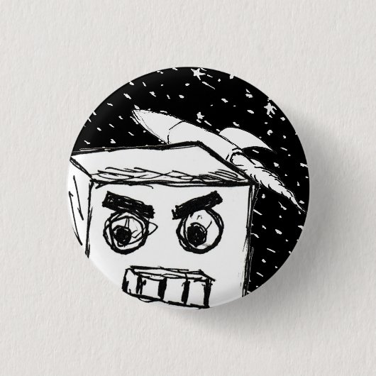 ファーリー・ファースト・カール・ザ・ロボット、ロケットを宇宙 缶バッジ (正面)