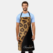 ファーレオパードのプリントとグリッター エプロン (着用した状態)