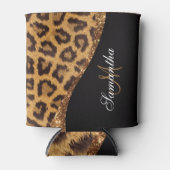 ファーレオパードのプリントとグリッター 缶クーラー (正面)