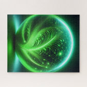 ファーンエッチングを有する緑色の透明ガラスボール ジグソーパズル (横)