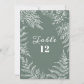 ファーンエレガントリーフセージ緑結婚のテーブル番号 招待状 (裏面)