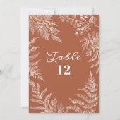 ファーンエレガントリーフテラコッタ結婚のテーブル番号 招待状 (裏面)
