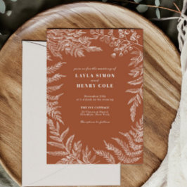 ファーンエレガントリーフボタニカルテラコッタ結婚ズ 招待状
