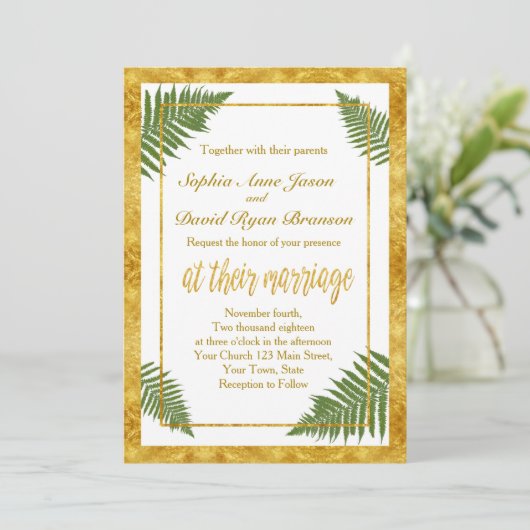 ファーンエレガント離れズゴールドフォイル結婚式招待状 招待状 (スタンド正面)