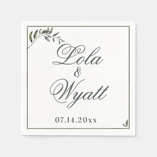 ファーングリーンウィローブランチエレガントな結婚式 スタンダードカクテルナプキン (正面)
