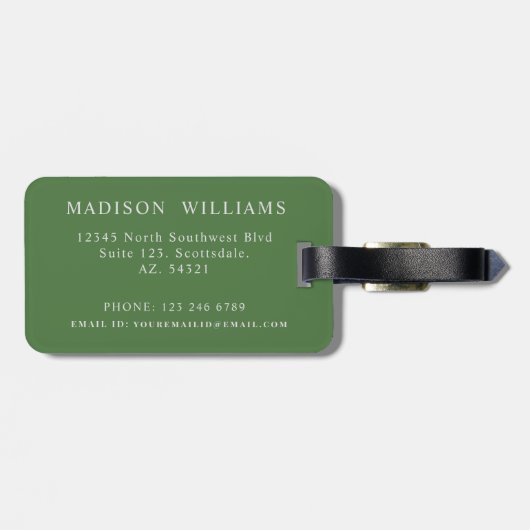 ファーングリーンカラーカスタムイニシャルと名前 ラゲッジタグ (裏面横)