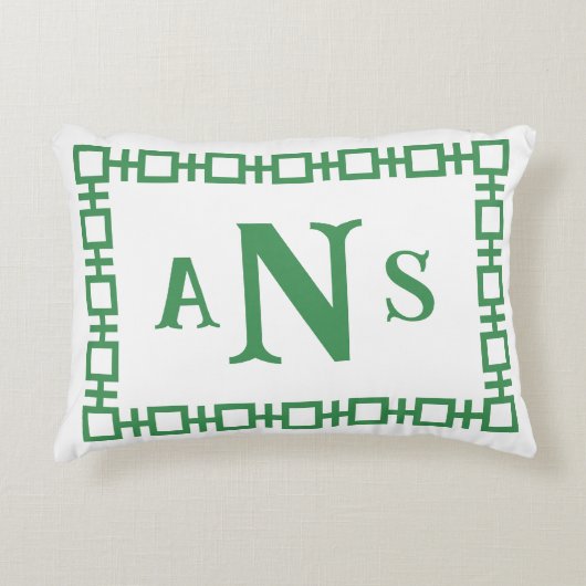 ファーングリーンスクエアギリシャ鍵モノグラム アクセントクッション (正面)